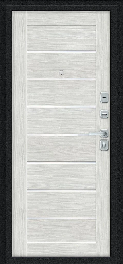 Фото Входная дверь Техно/BChrome Букле черное/Bianco Melinga BR6189 внутренняя сторона