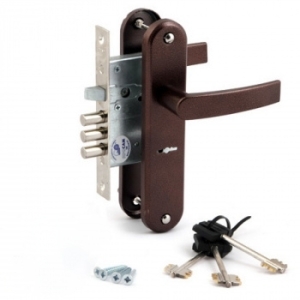 Замок врезной сувальдный с защёлкой в комплекте с ручкой ЗВ9-6/13 РФ78-002/90 (медь), 3 кл. /77315/